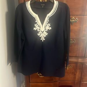 Talbots Women's Top Split Mock Neck Nautical Pullover Casual Sweater Blue Size L